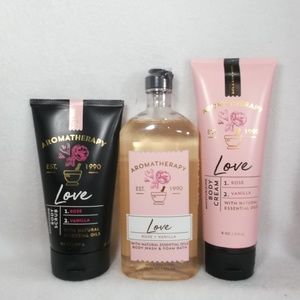 BBW AROMATHERAPY LOVE SCRUB WASH GEL CREAM SET